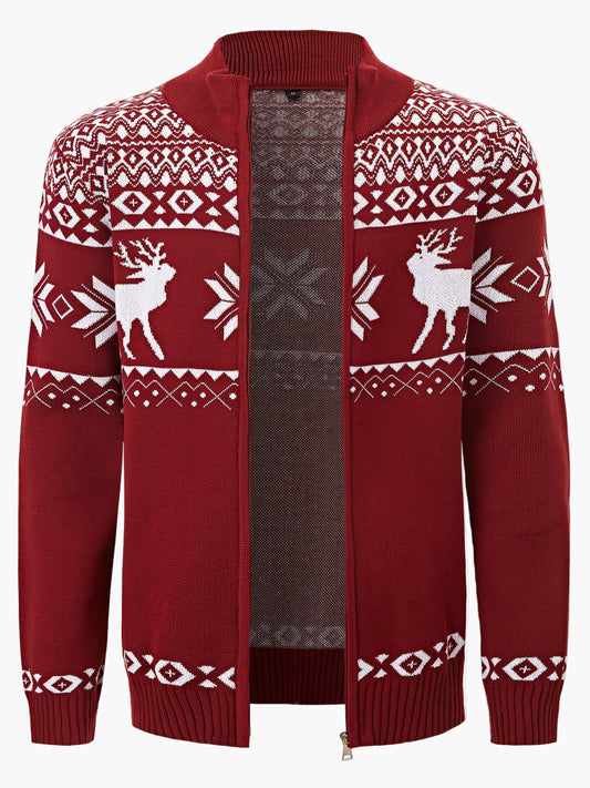 Men's knitted cardigan with reindeer pattern – Christmas style, casual, ideal for autumn and winter