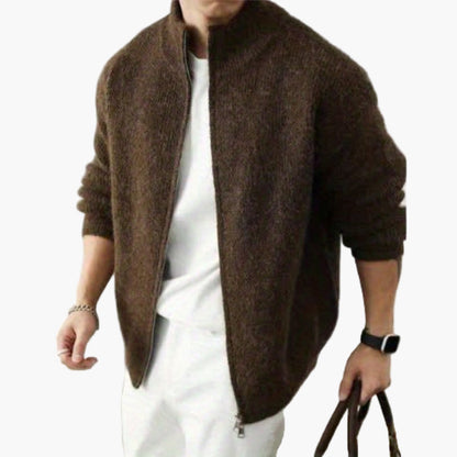 Men's Stand Collar Cardigan with Zipper – Casual Style for Everyday and Leisure