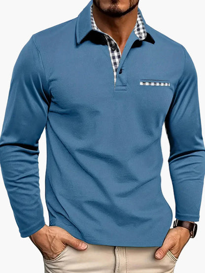 Herren Langarm-Poloshirt mit Karodetails – Eleganter Freizeit-Look für jeden Anlass