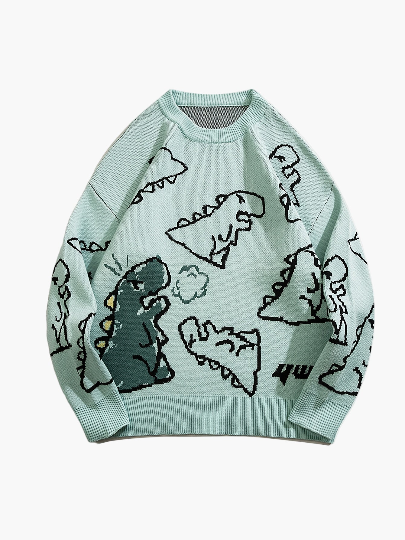 Men's sweater with cartoon dinosaur pattern, casual, oversized, ideal for autumn/winter