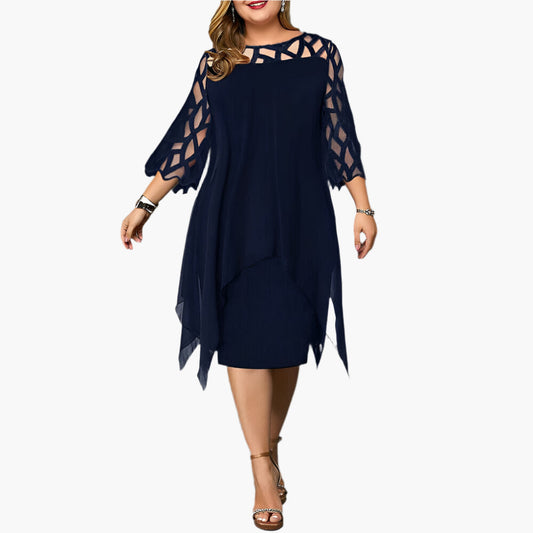 Damen Elegantes Plus Size Abendkleid mit Spitzenärmeln und Asymmetrischem Schnitt – Perfekt für festliche Anlässe