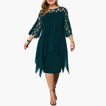Damen Elegantes Plus Size Abendkleid mit Spitzenärmeln und Asymmetrischem Schnitt – Perfekt für festliche Anlässe