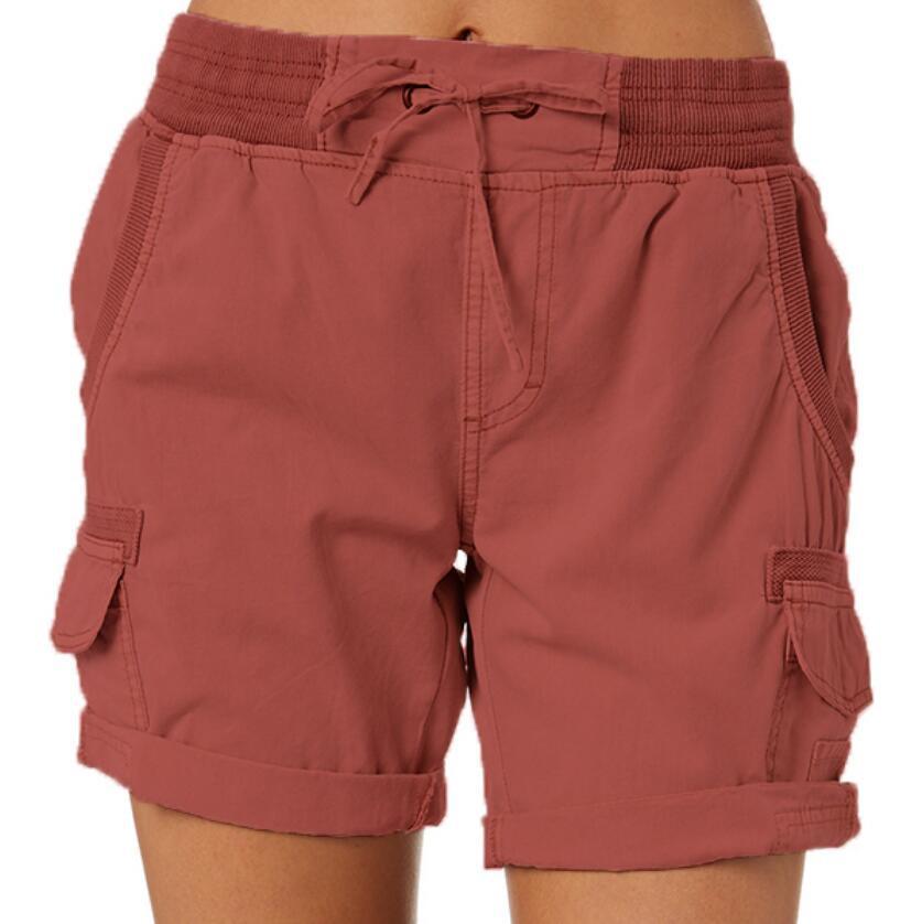 Damen Cargo Shorts Freizeit Sommer mit Kordelzug, Elastischem Bund und Taschen – Bequeme Outdoor & Casual Bermudashorts