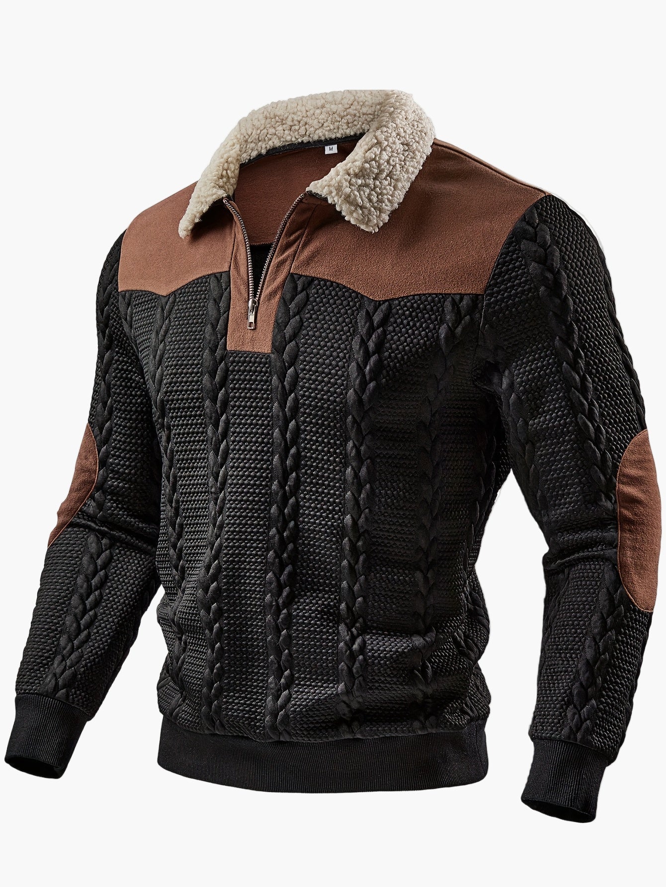 Men's knitted sweater with zipper and teddy collar – fashionable casual look for autumn and winter