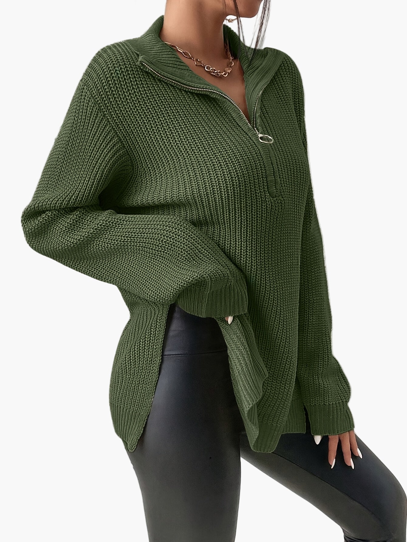 Damen Strickpullover mit Reißverschluss und hohem Kragen – Modischer Oversize-Pullover für Herbst und Winter