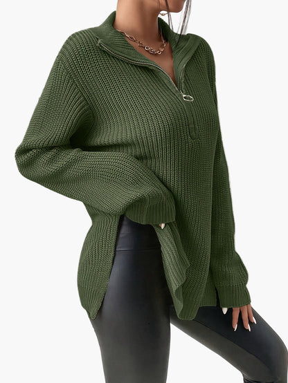 Damen Strickpullover mit Reißverschluss und hohem Kragen – Modischer Oversize-Pullover für Herbst und Winter