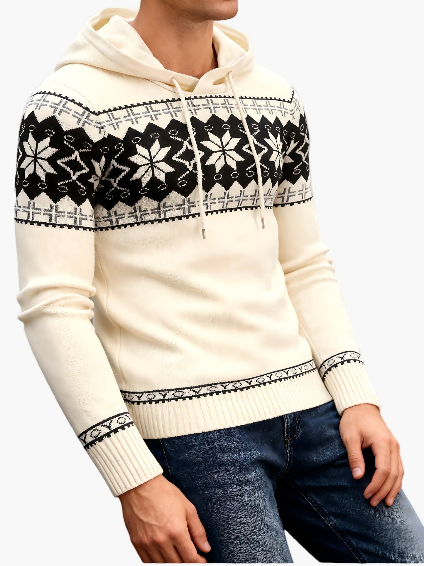 Men's hoodie with Scandinavian Christmas pattern – casual winter hoodie