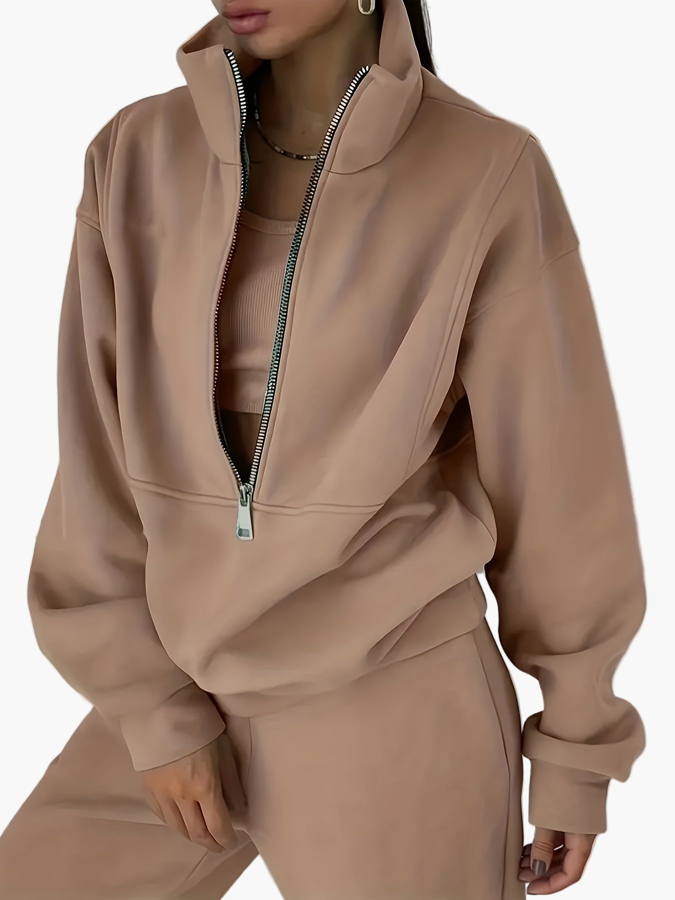 Damen Halbzip Sweatshirt mit Stehkragen – Lässiger Streetwear Pullover für Herbst und Winter