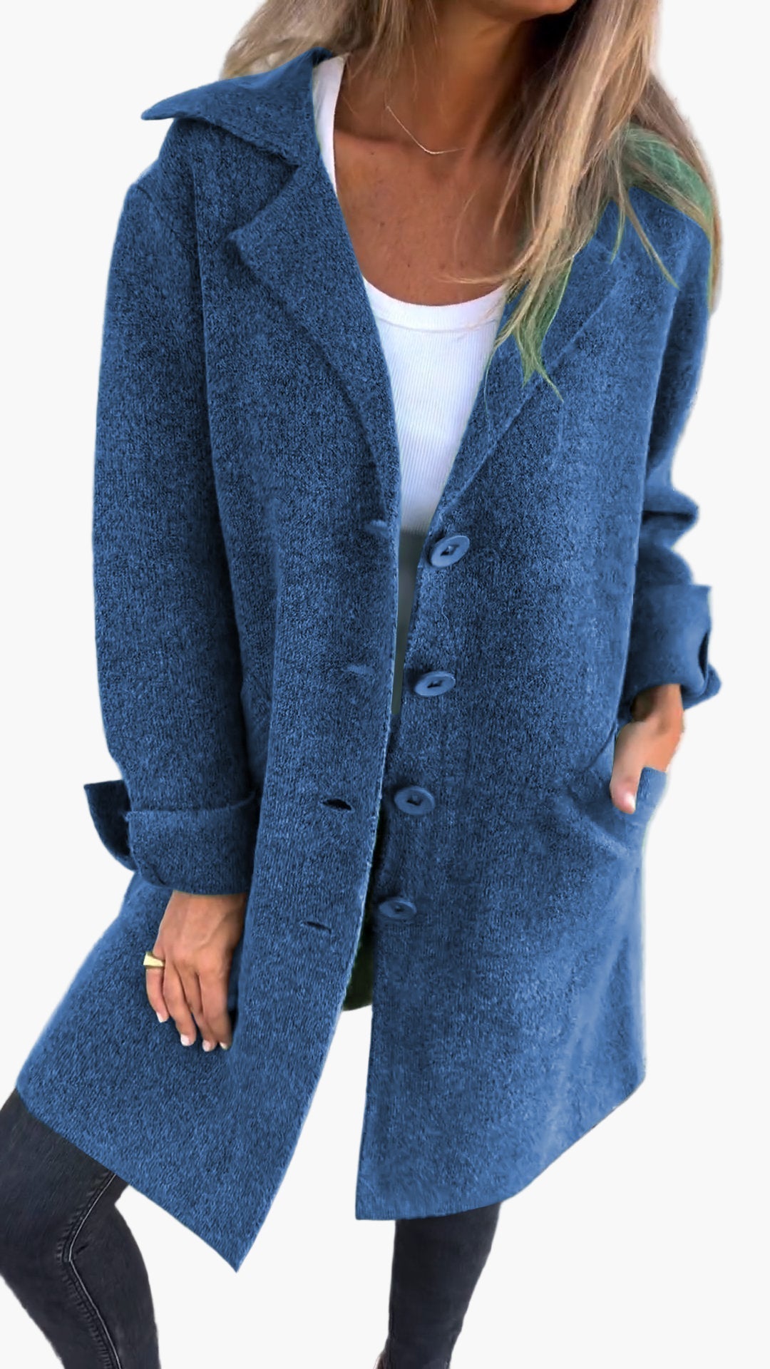 Damen Eleganter Langer Casual Mantel mit Aufschlag – Stilvoller Übergangsmantel für Alltag & Events