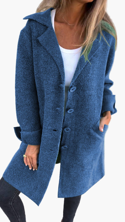 Damen Eleganter Langer Casual Mantel mit Aufschlag – Stilvoller Übergangsmantel für Alltag & Events