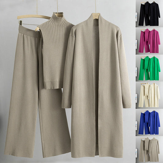 Tanya – 3-teiliges Damenmode-Set mit Strick-Ärmellosem Top, langem Cardigan und weit geschnittenen Hosen