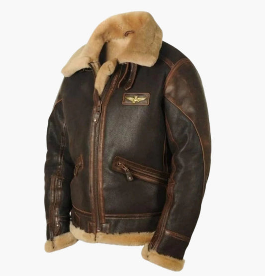 Men's Vintage Pilot Jacket with Fur Collar – Classic Winter Look for Style-Conscious Men