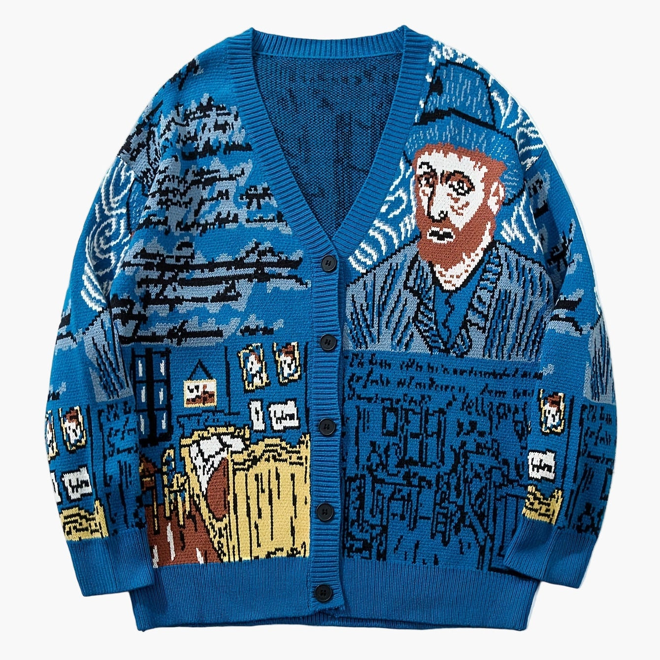 Men's knitted cardigan in art style with Van Gogh motif – Casual cardigan for autumn and winter