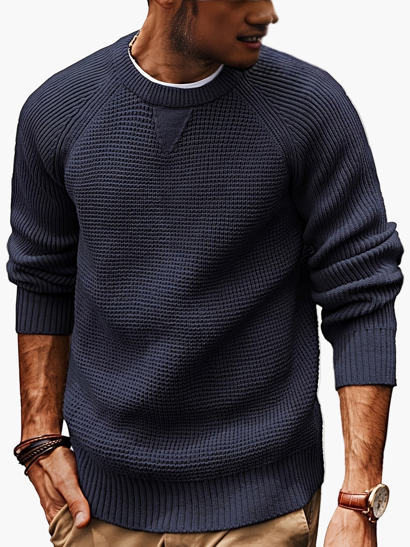Men's knitted sweater vintage style – casual crew neck sweater for everyday and leisure