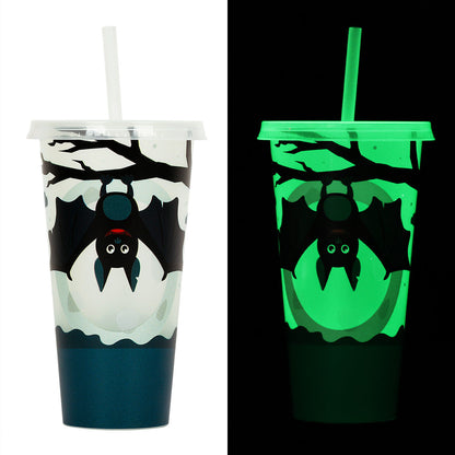 Halloween party cup with straw – glowing drinking cup for Halloween drinks & decoration