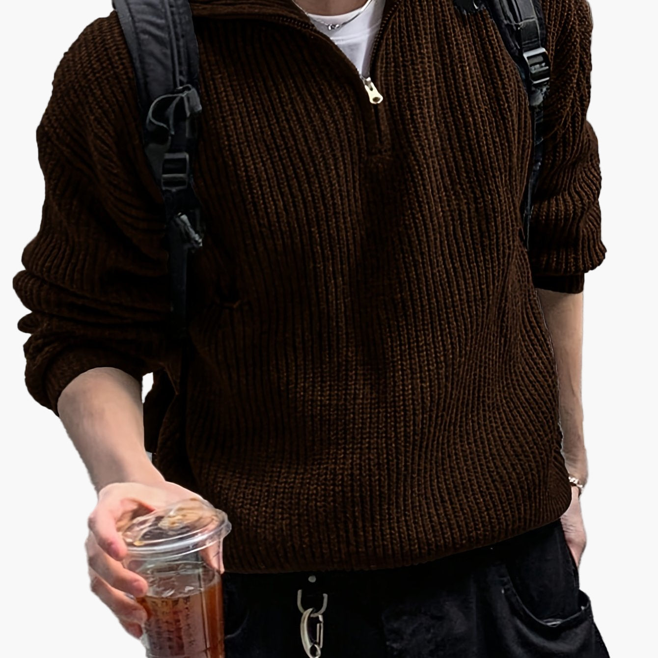 Men's knitted sweater with zipper and high collar – Casual leisure style for spring & autumn