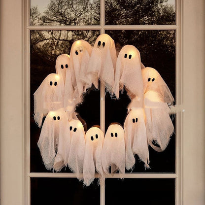 Halloween ghost wreath for decoration – LED light wreath for Halloween party & spooky atmosphere