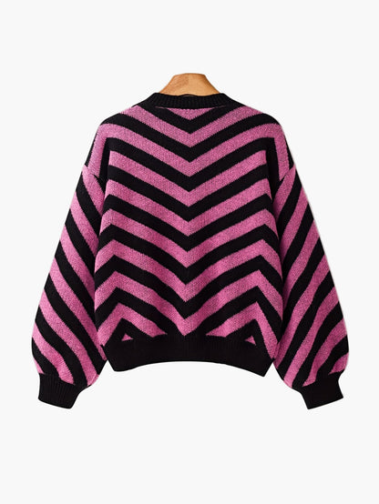 Damen Strickpullover mit Chevron-Muster und modernem Oversize-Look – Perfekt für Herbst und Winter