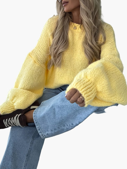 Damen Strickpullover mit Ballonärmeln und lockerem Schnitt – Modischer Freizeitlook für Herbst & Winter