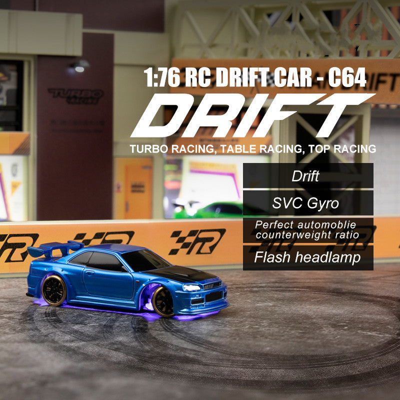 1:76 RC Drift Auto C64 für Jungen, Turbo Racing, Tischrennen, Modellauto mit SVC Gyro und LED