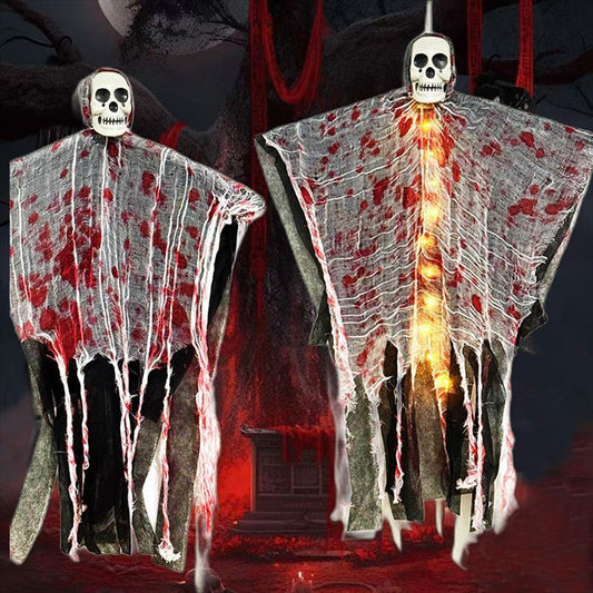 Halloween Hanging Ghost Decoration with Glowing Skull for Spooky Parties and Decor
