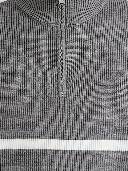 Herren Strickpullover mit Reißverschluss, gestreifter Casual Look für Herbst und Winter