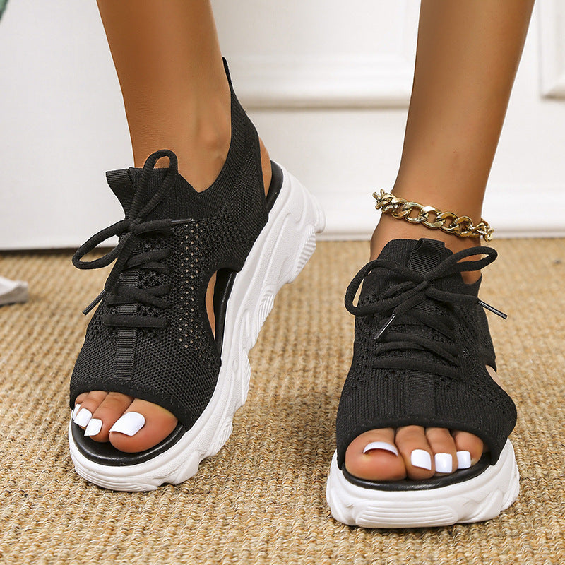 Anna – Modische flache Sandalen mit dickem Boden aus Netzstoff