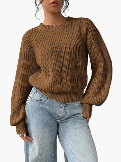 Damen Strickpullover mit Rundhalsausschnitt – Modischer Freizeit-Look für Alltag und Büro