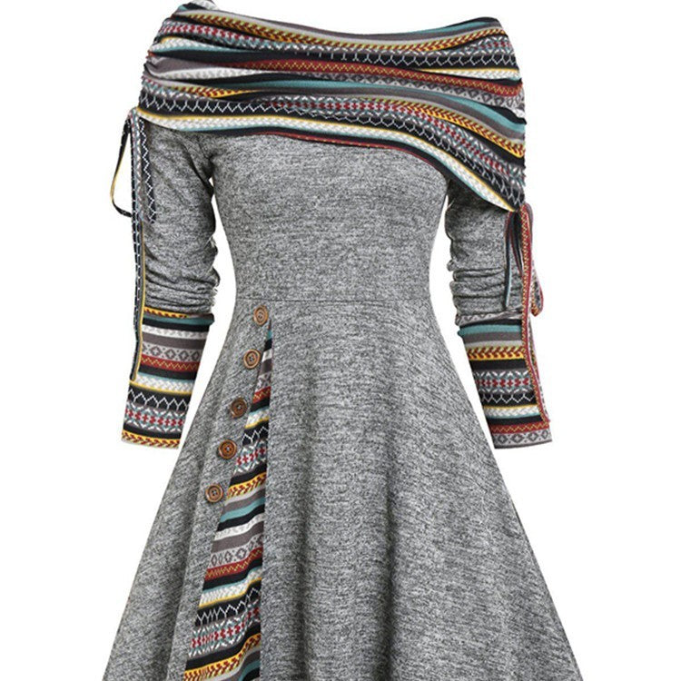 Zoe – Langärmliges, schwingendes Kleid mit einer Schulter für Damen