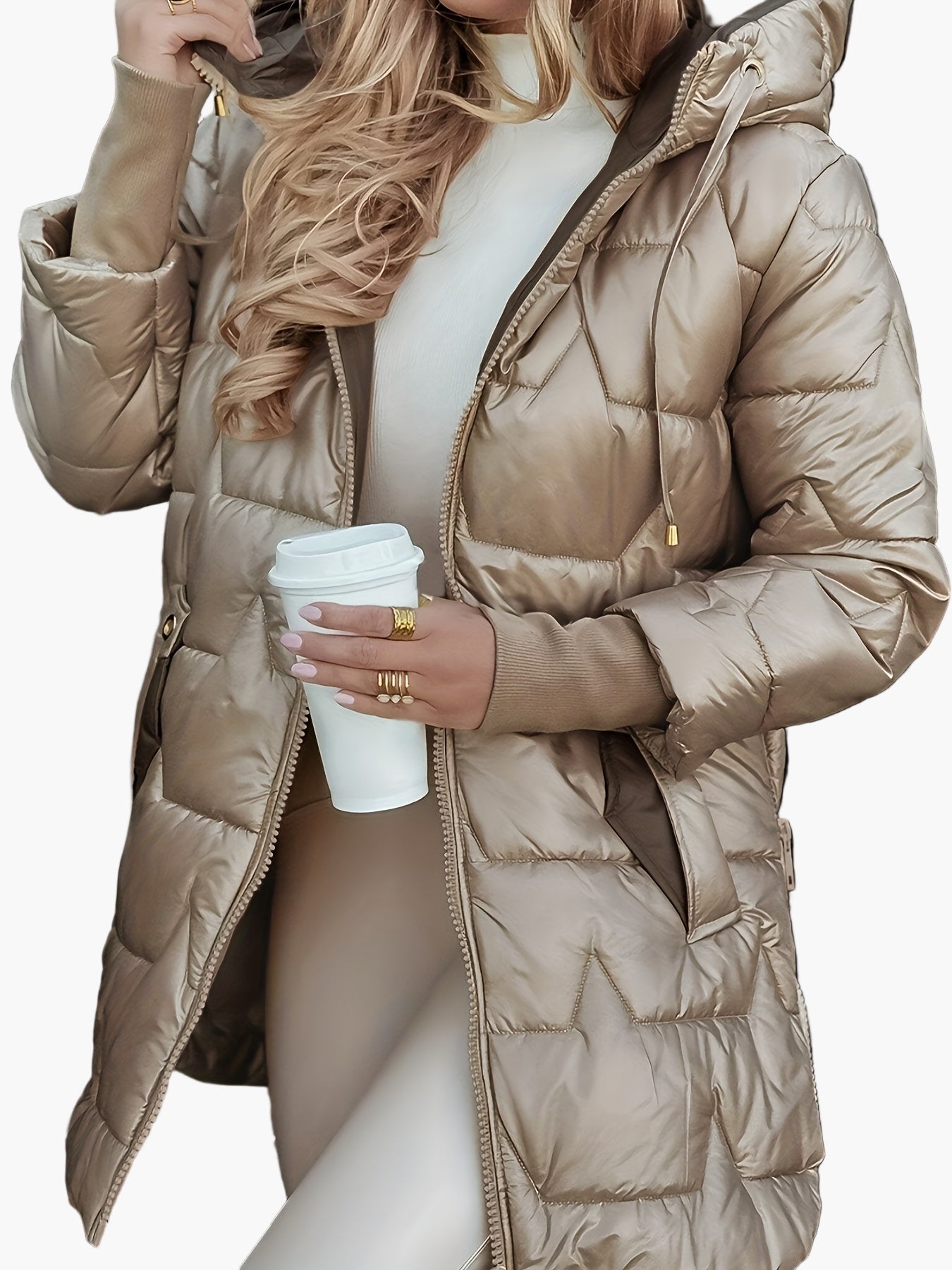 Women's Elegant Quilted Coat with Hood – Warm Long Winter Coat for Everyday & Special Occasions