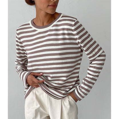 Damen Strickpullover mit Streifen – Lässiger Alltags-Sweater, zeitloser Stil, ideal für Büro & Freizeit