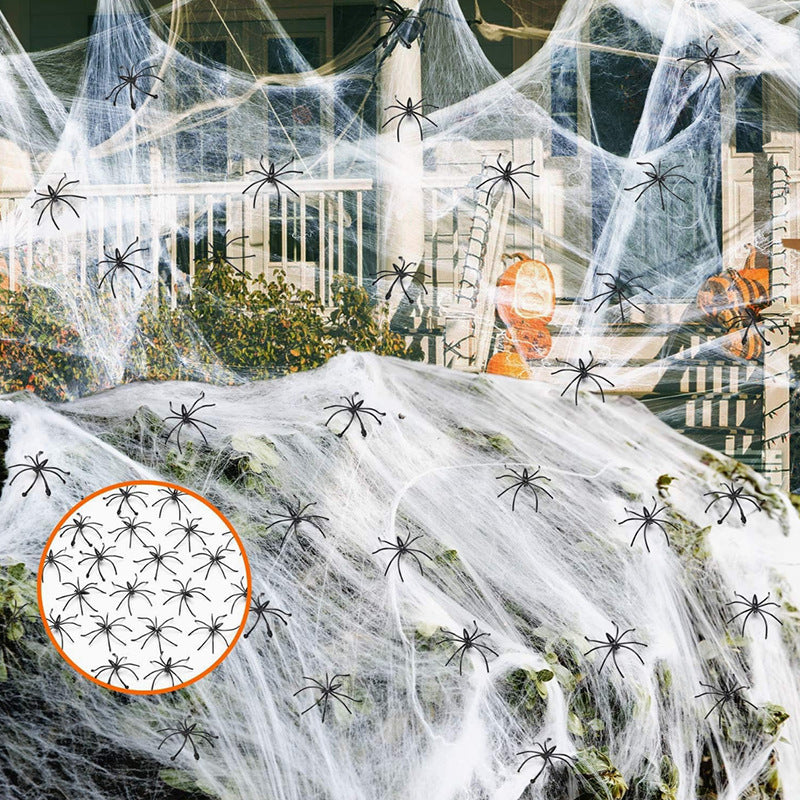 Halloween decoration spider web with spiders – creepy party decoration for outdoors and indoors