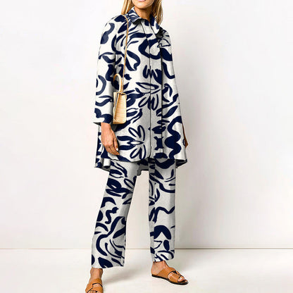 Women's two-piece set with modern geometric pattern – casual outfit for everyday and office