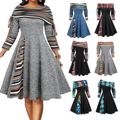 Zoe – Langärmliges, schwingendes Kleid mit einer Schulter für Damen