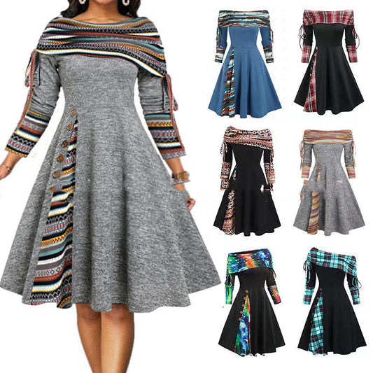 Zoe – Langärmliges, schwingendes Kleid mit einer Schulter für Damen