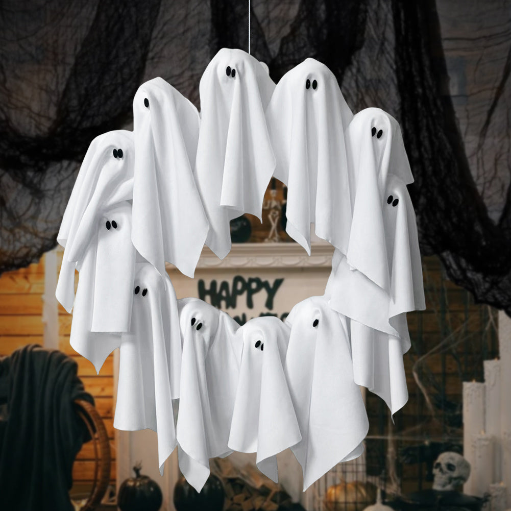 Halloween ghost wreath for decoration – LED light wreath for Halloween party & spooky atmosphere