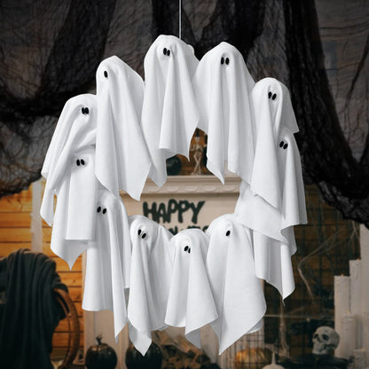 Halloween ghost wreath for decoration – LED light wreath for Halloween party & spooky atmosphere