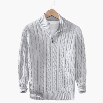 Herren Strickpullover mit Zopfmuster – Klassischer Halbreißverschluss, stilvoll und vielseitig für Alltag und Büro