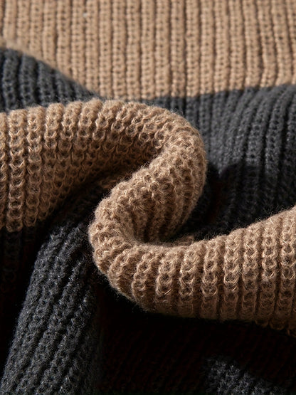 Men's knitted sweater with wide stripes – Casual oversized look for autumn and winter