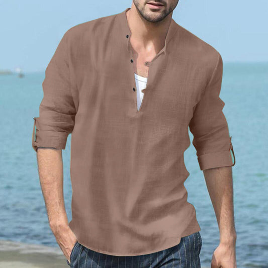 Herren Freizeit Henley Langarmshirt – Lockeres Strandhemd für Urlaub und Alltag