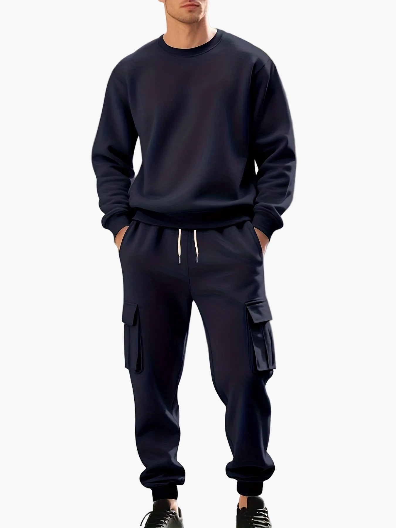 Men's Casual Sports Suit Set, Sweatshirt and Cargo Jogging Pants, Relaxed Style