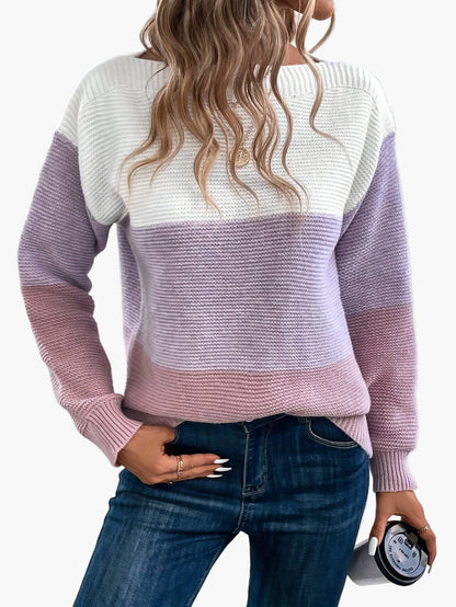 Damen Strickpullover im Colorblock-Design – Lässiger Herbst/Winter Freizeitlook