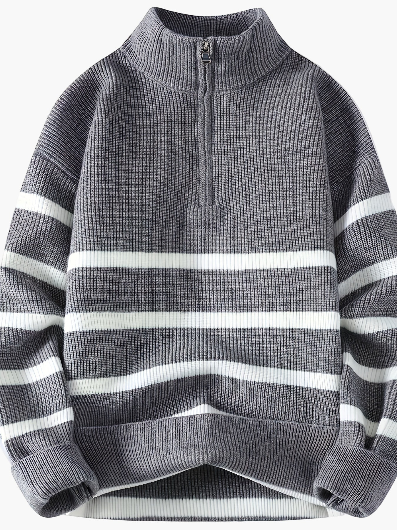 Herren Strickpullover mit Reißverschluss, gestreifter Casual Look für Herbst und Winter