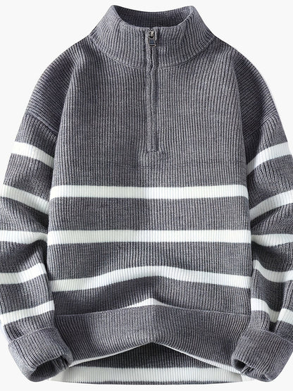 Herren Strickpullover mit Reißverschluss, gestreifter Casual Look für Herbst und Winter