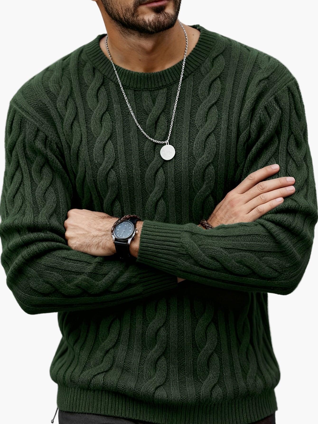 Men's Cable Knit Sweater – Fashionable Casual Look for Autumn and Winter