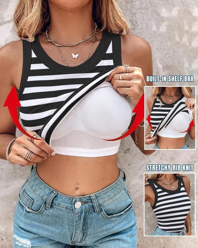 Lynda – Schmal gestreiftes Top mit Bralette und Rundhalsausschnitt für Damen