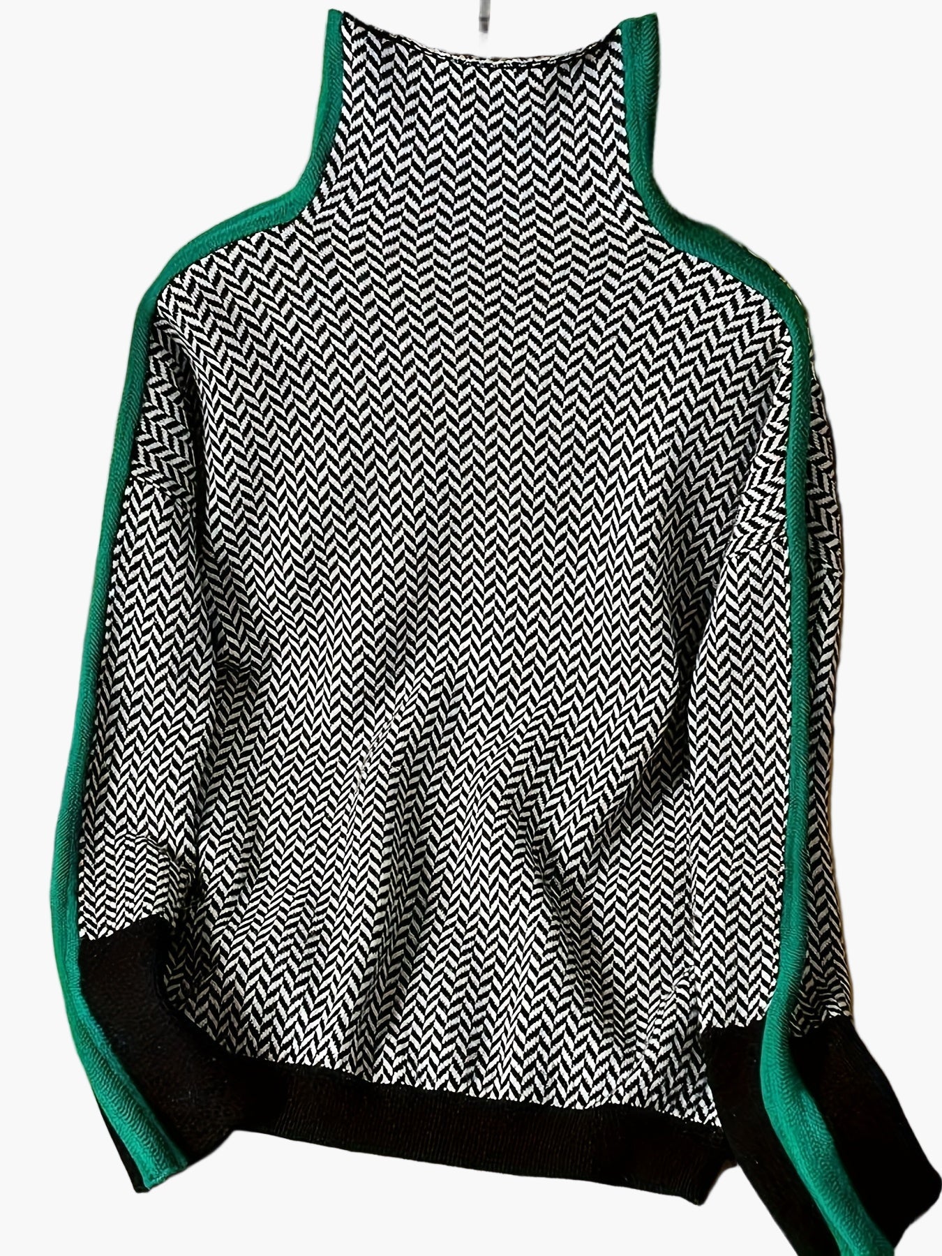 Damen Pullover mit Stehkragen und modernem Zickzackmuster – Eleganter Strickpulli für Herbst & Winter