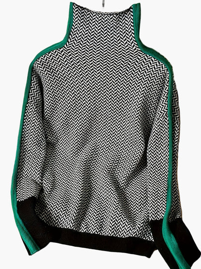Damen Pullover mit Stehkragen und modernem Zickzackmuster – Eleganter Strickpulli für Herbst & Winter