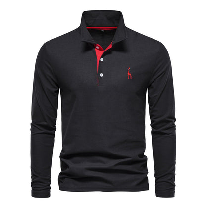 Men's Long Sleeve Polo Shirt Casual – Classic Leisure Style with Embroidered Logo