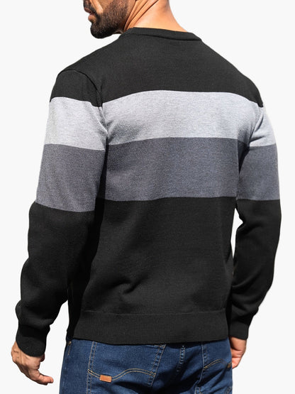 Men's Sweater with Block Stripes and Crew Neck – Modern Casual Look for Autumn and Winter